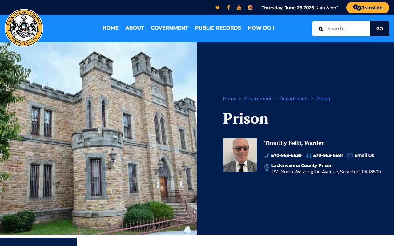 Lackawanna County Prison custody and inmate records page