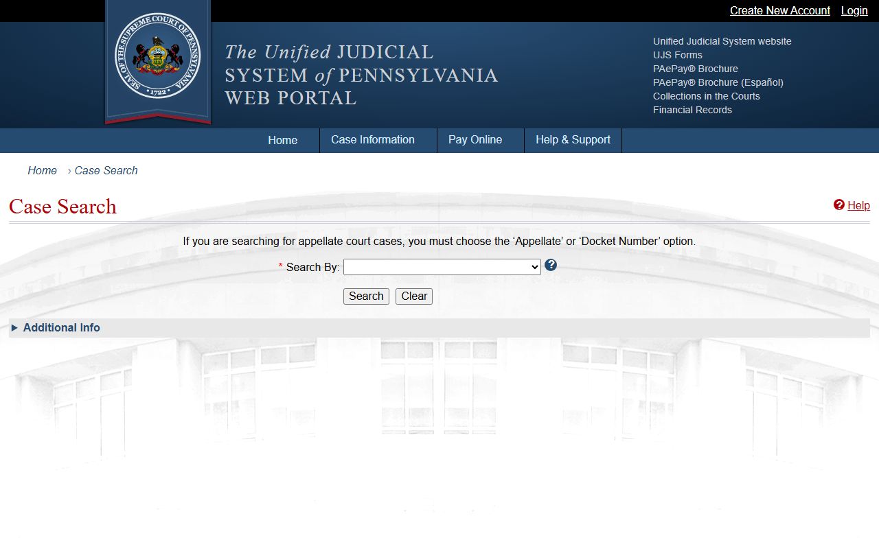 Lackawanna County court records after arrest UJS Case Search fields